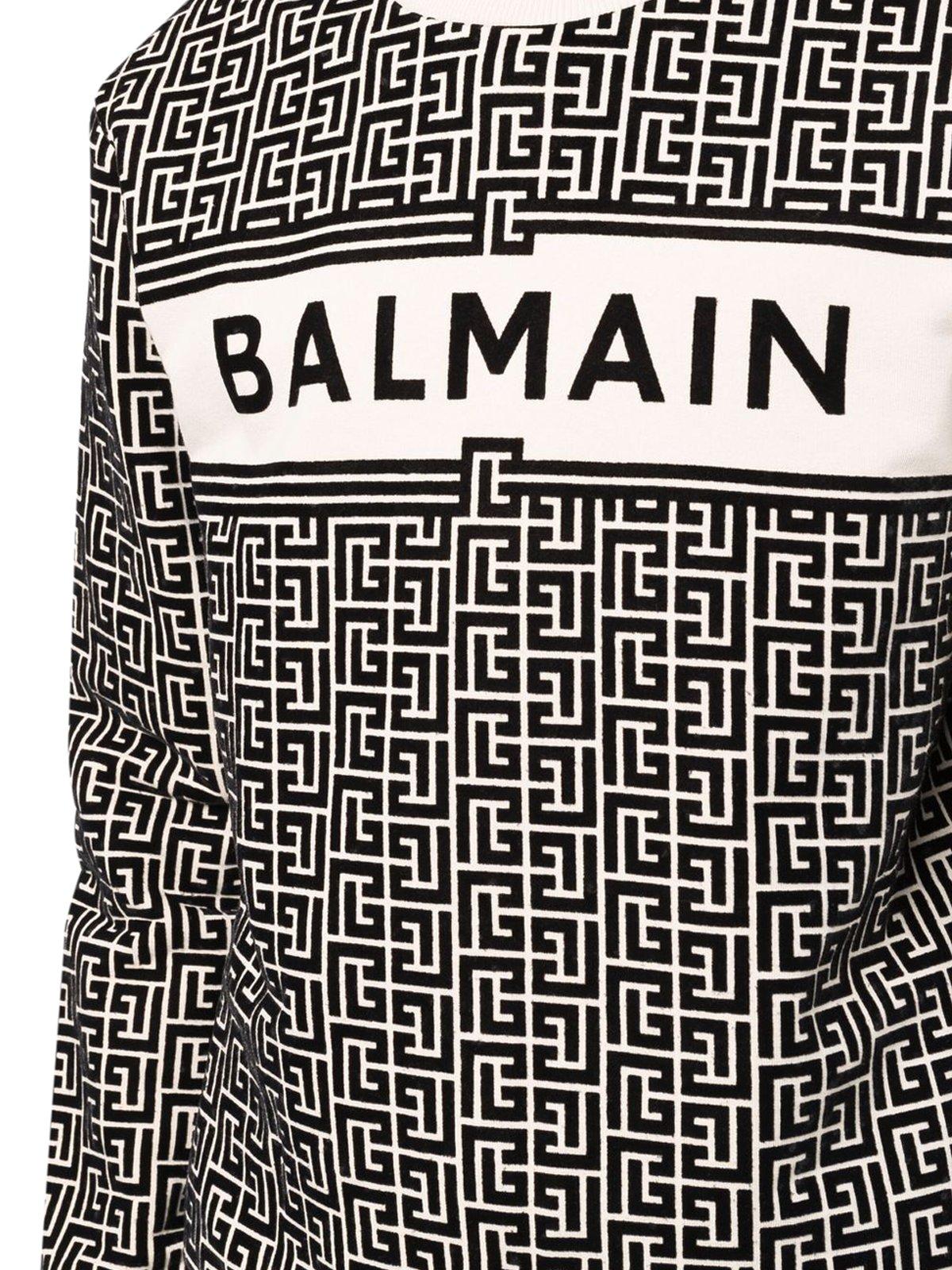 Balmain Cotton Flocked Logo Monogram-pattern Sweatshirt in Black 