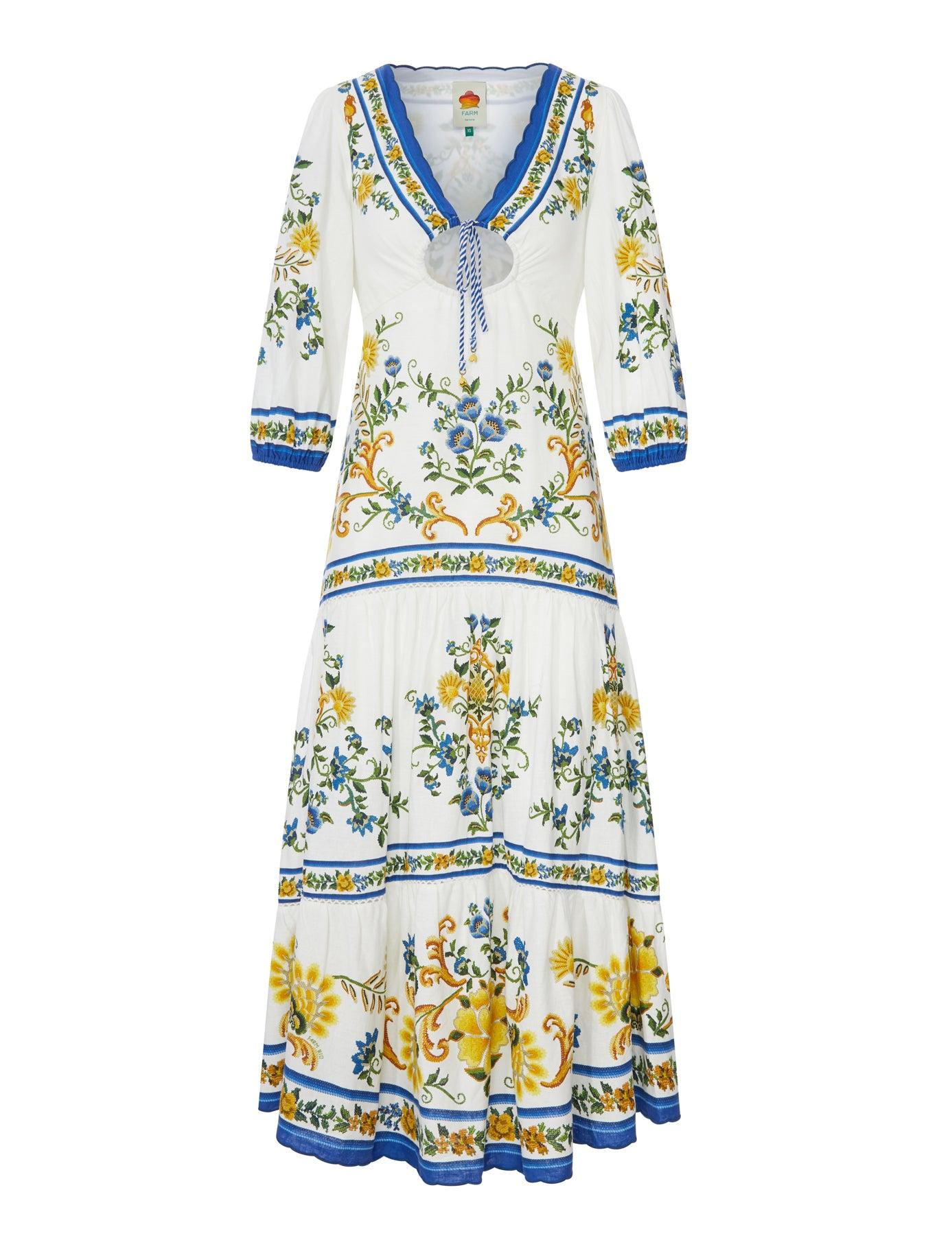 sachin and babi light blue dress Farm Rio Puff-Sleeve Knotted Maxi Dress