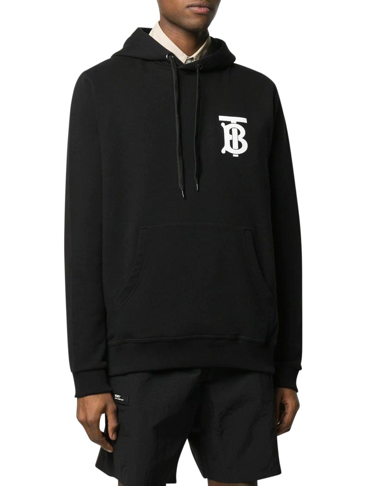 Burberry Landon Tb-logo Cotton Hooded Sweatshirt in Black for
