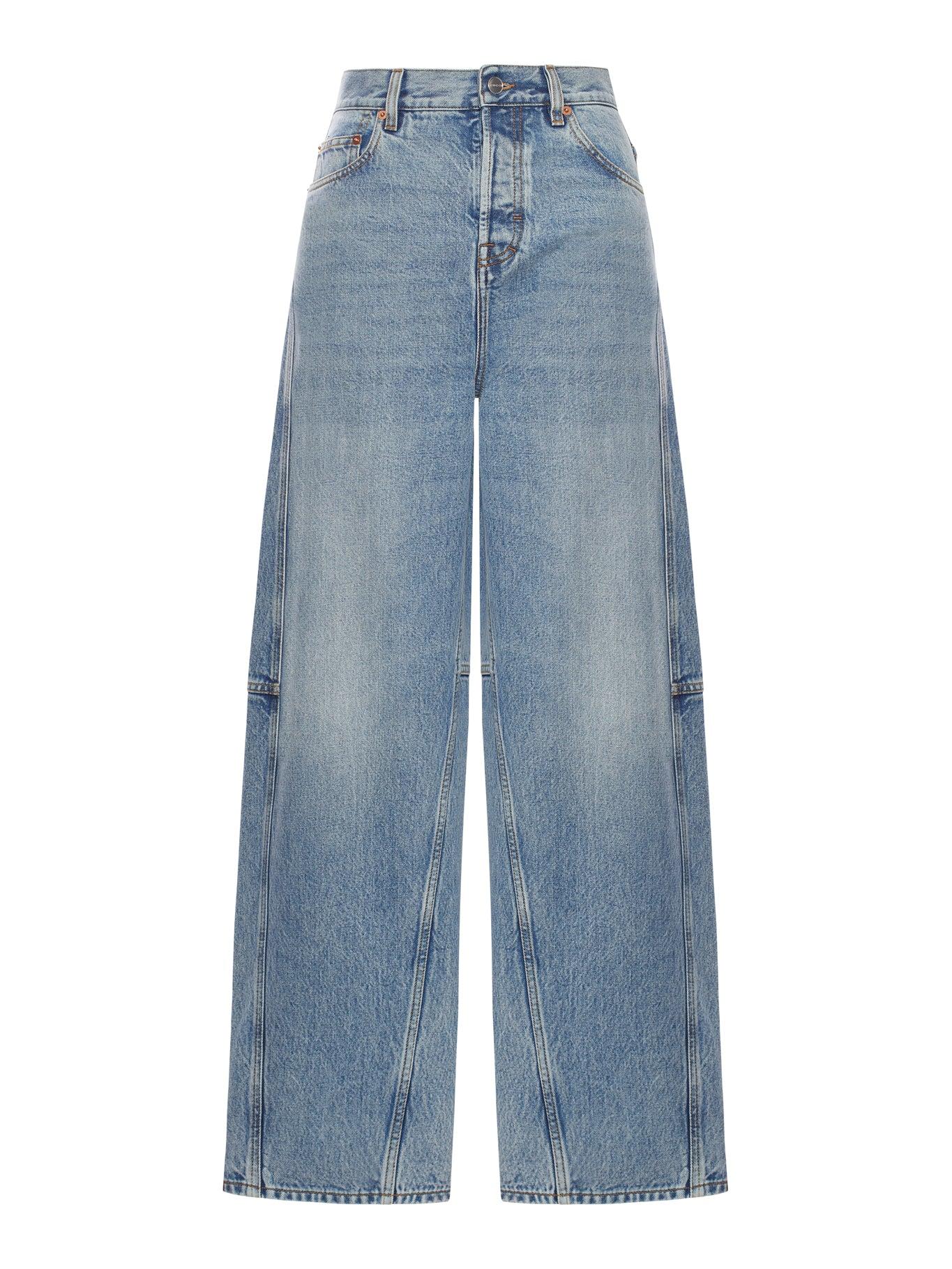 デニム・ジーパン Gucci Wide Leg Petite Fit Jeans GG cuff denim pant in blue | GUCCI® US