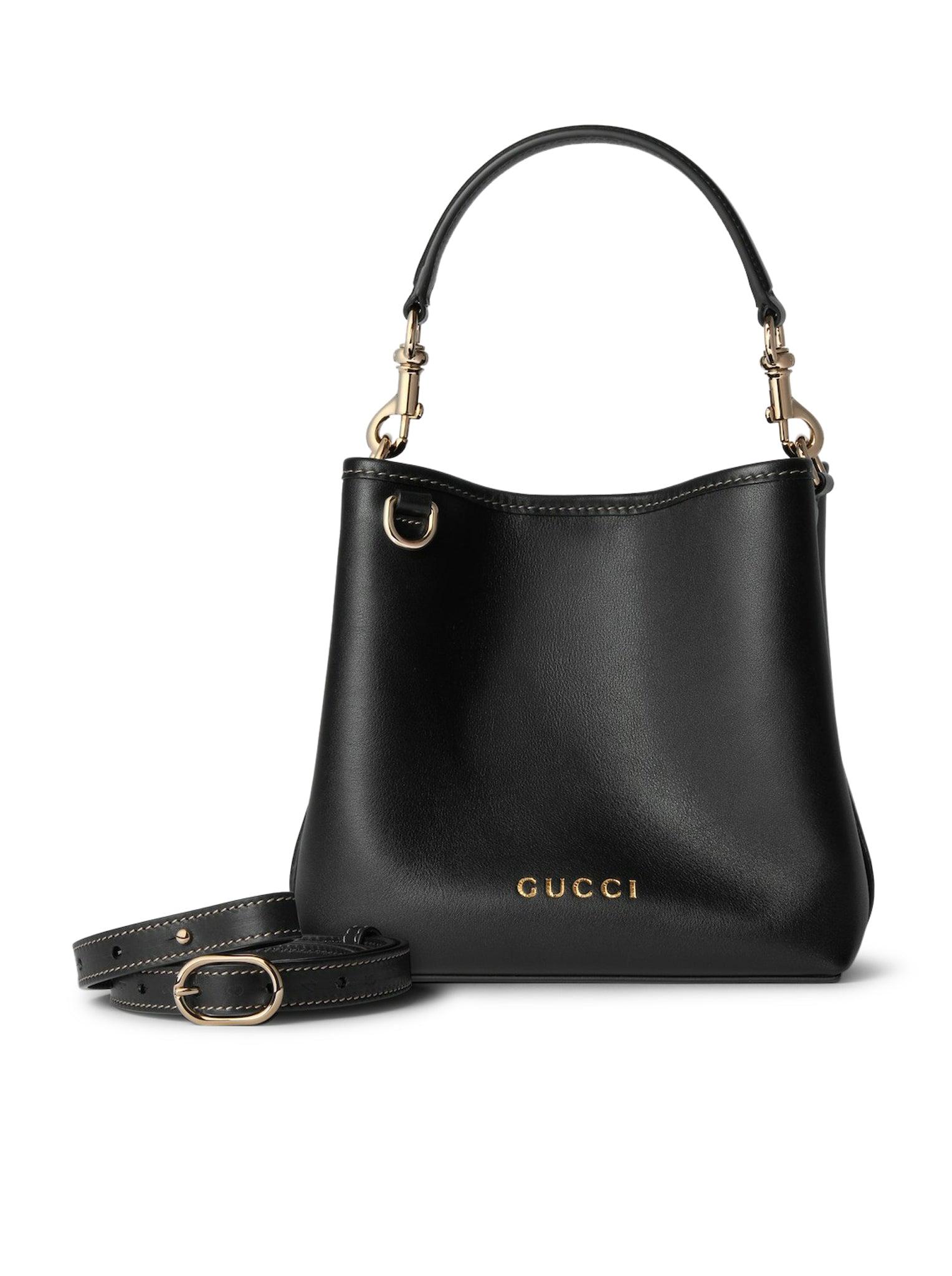 ショルダーバッグ・ポシェット GUCCI BLACK LEATHER GG EMBLEM BUCKET BAG GG Emblem small bucket bag in black leather | GUCCI® US