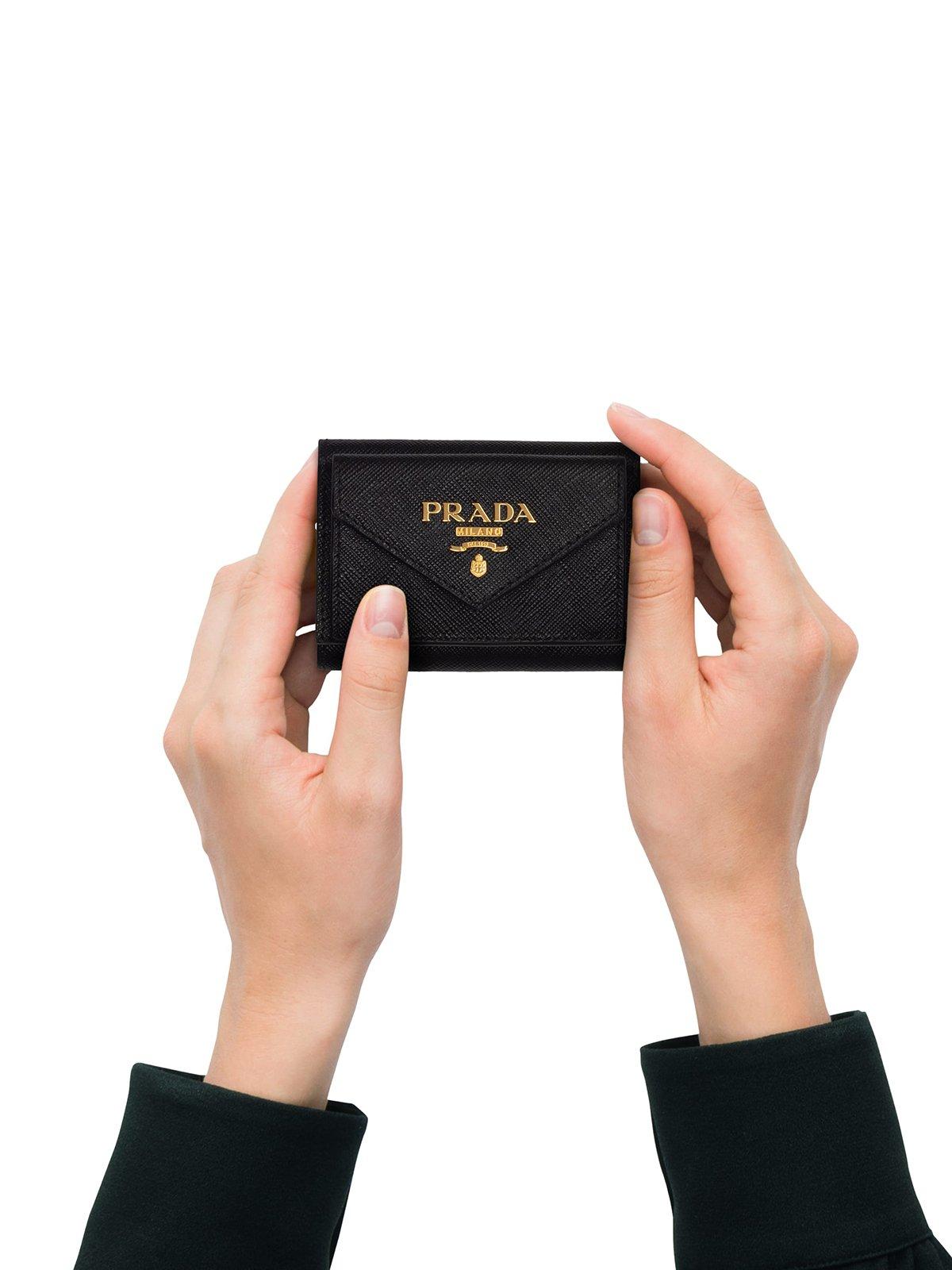 Prada Small Saffiano Leather Wallet in Black | Lyst