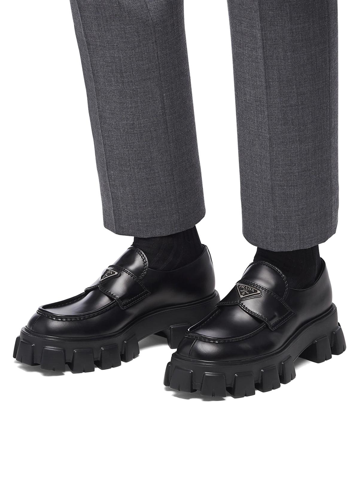 Prada Monolith Leather Loafers in Black for |
