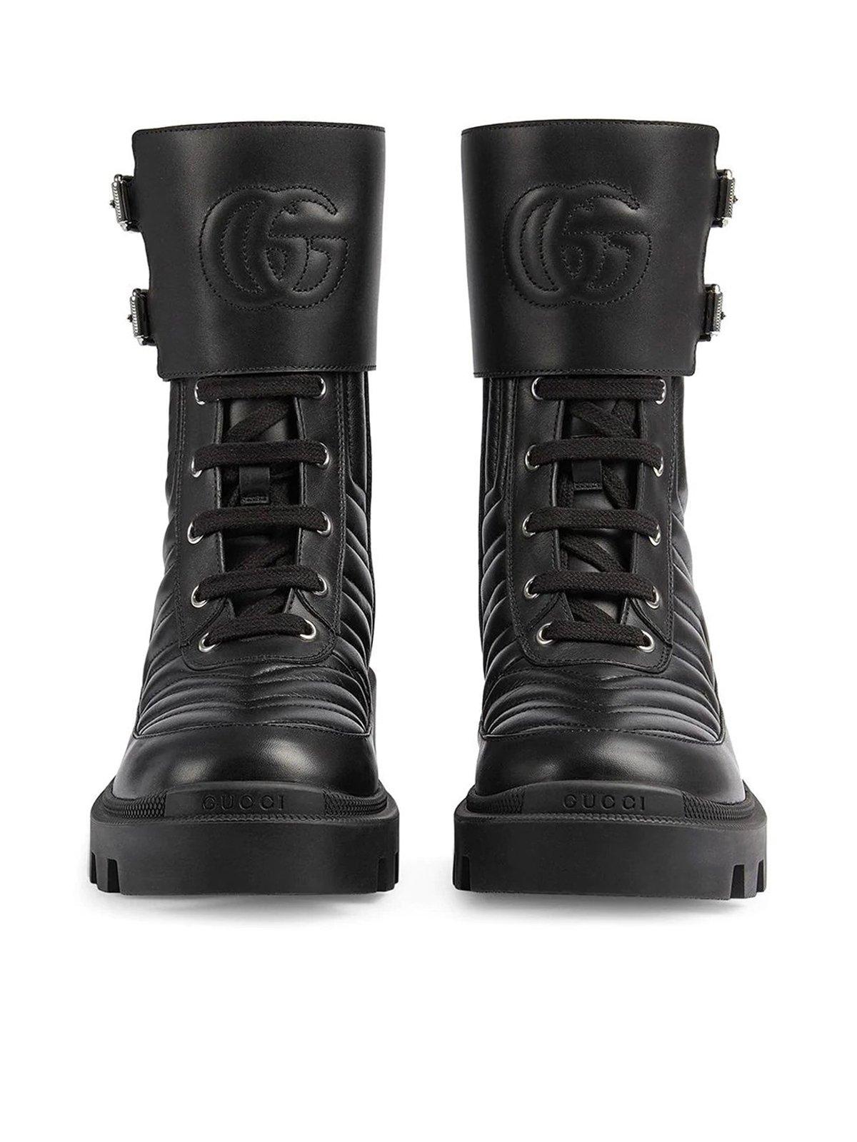 Gucci Frances Chevron-quilted Leather Heeled Biker Boots in Black | Lyst  Canada