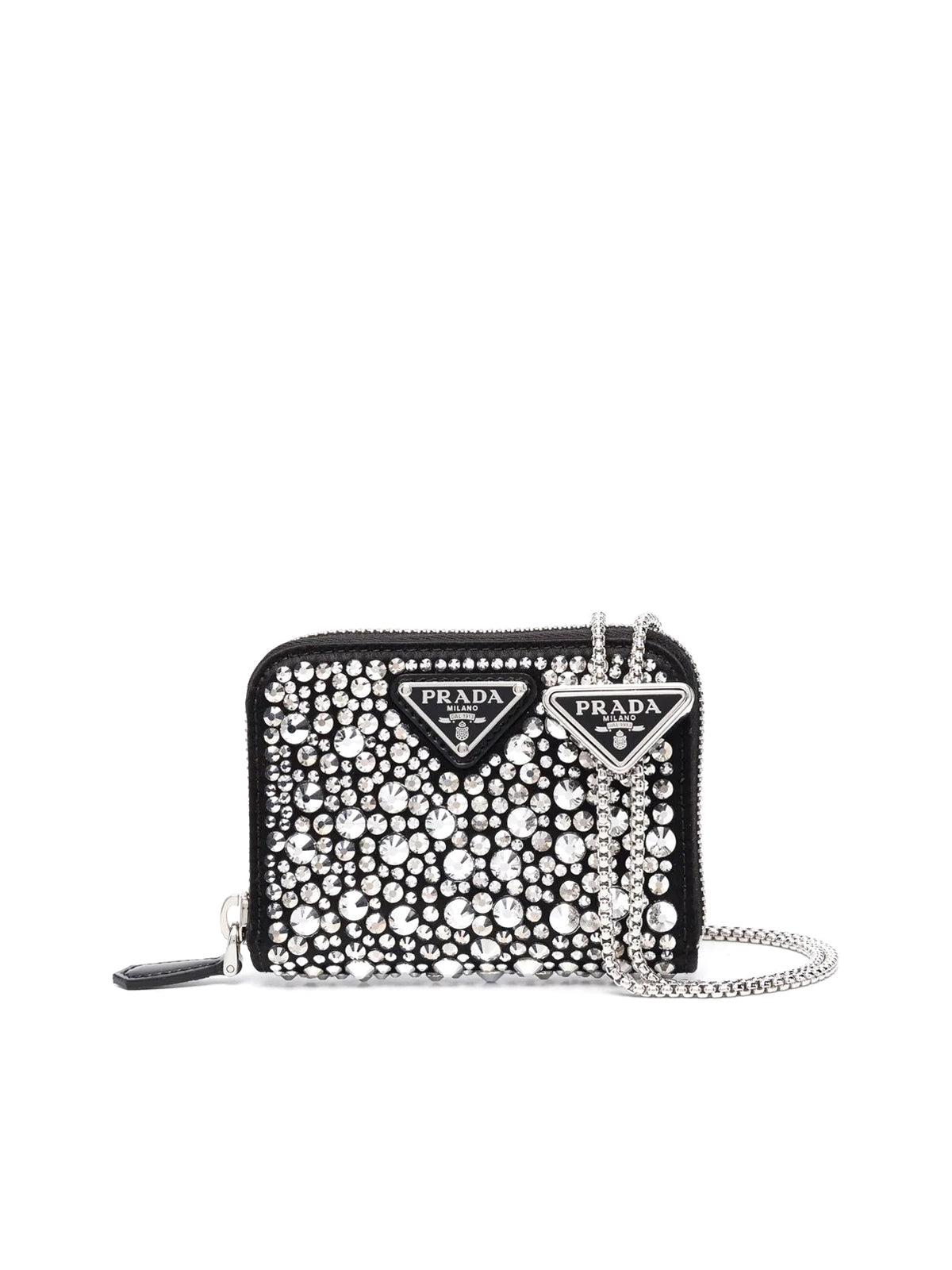 Prada Crystal-studded Wallet On Chain in Black | Lyst