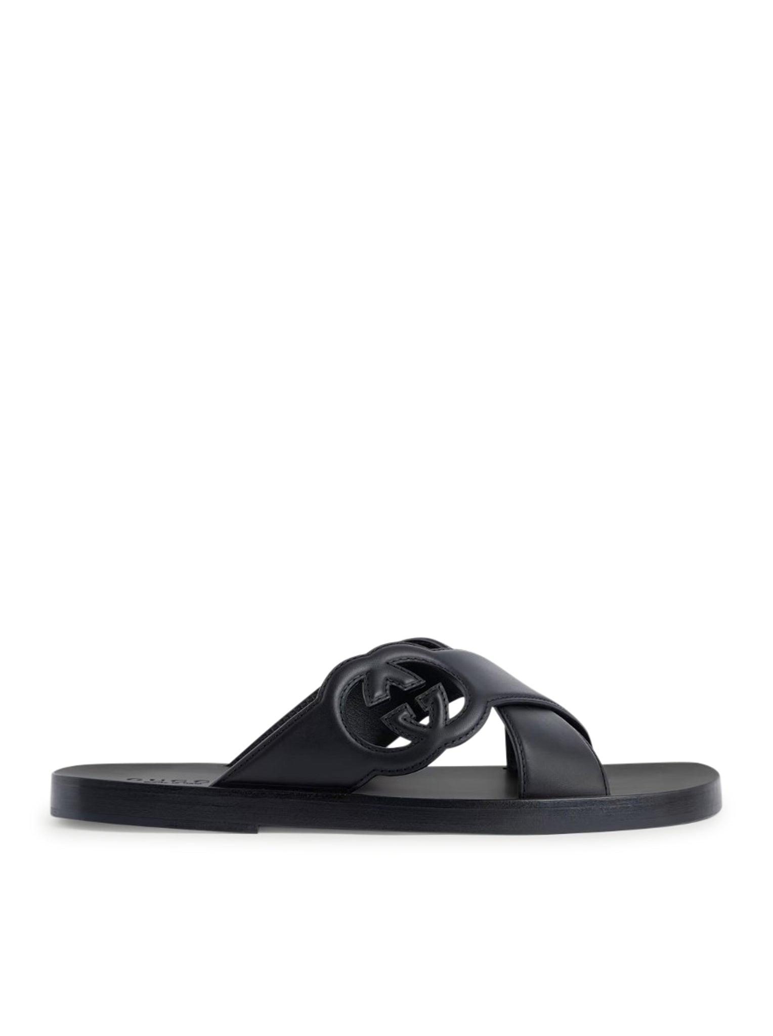 【GUCCI 】Interlocking G Cut-Out Flip-Flop Sandals BLACK Women's Interlocking G slide sandal in black rubber | GUCCI® US