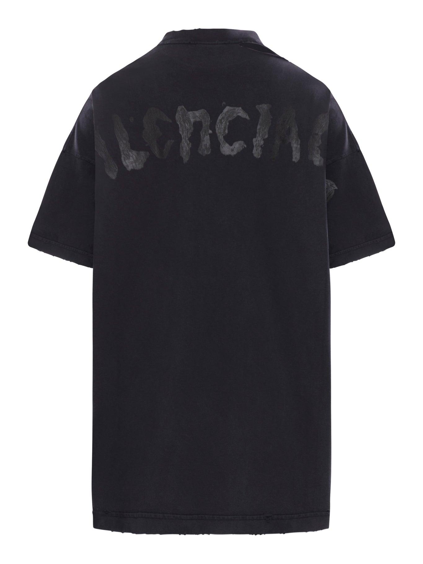 ＊Balenciaga＊T-Shirt Over Painted Vintage Jersey Black Balenciaga T-shirt Over Painted In Vintage Jersey In Black