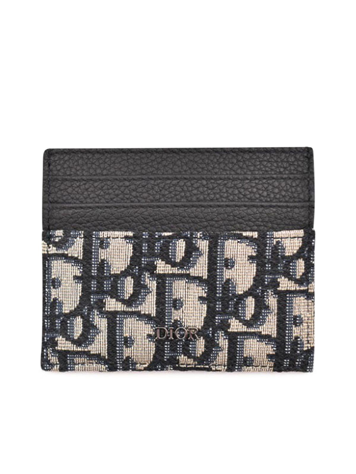 Bi-Fold Card Holder Beige and Black Dior Oblique Jacquard