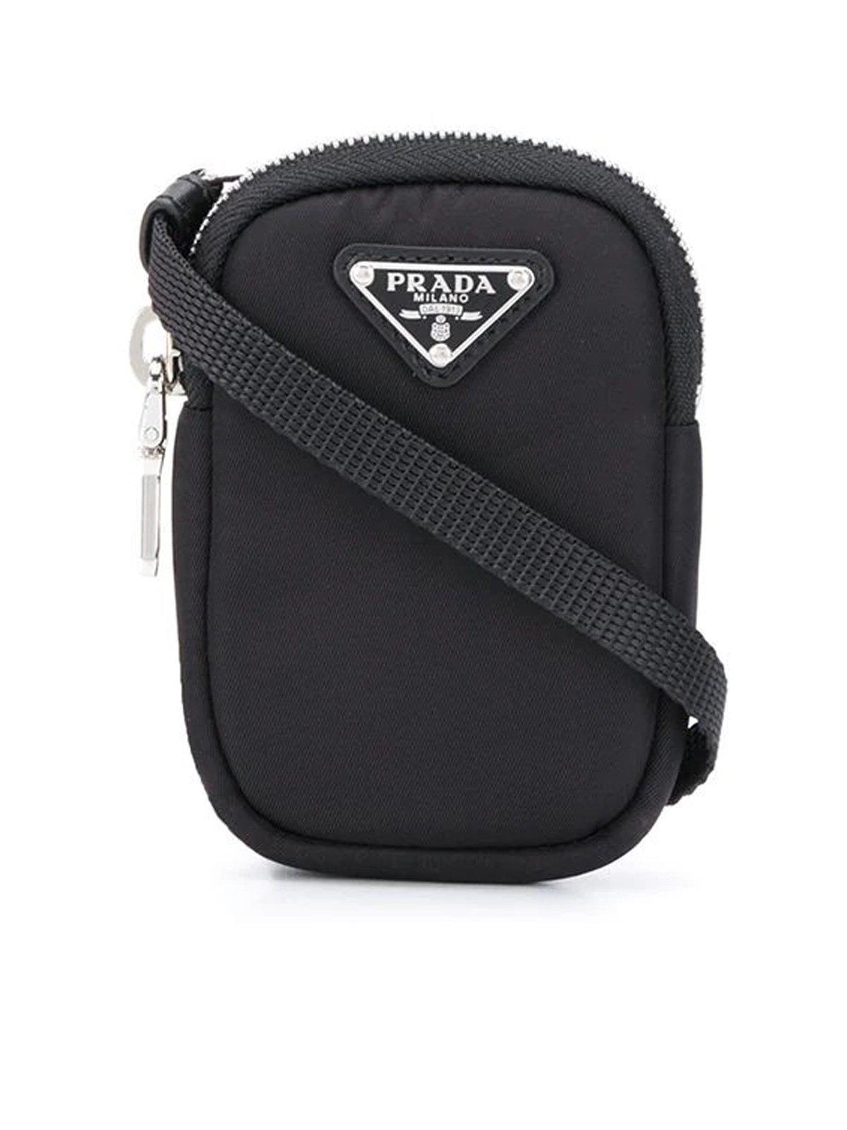 Prada Zipped Logo Plaque Mini Bag in Black | Lyst