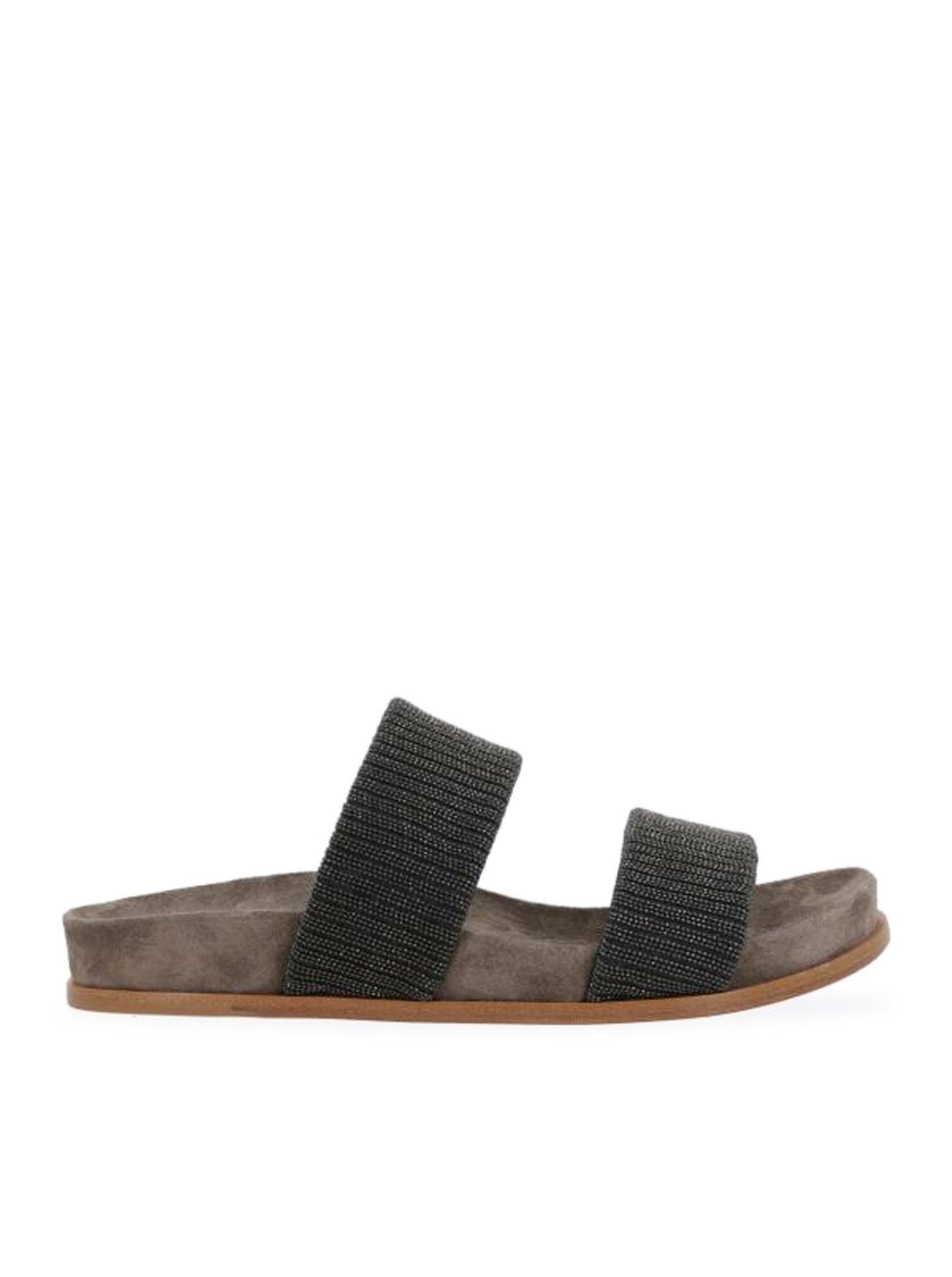 サンダル・ミュール BRUNELLO CUCINELLI Sandal with sparkling abstract embroidery Brunello Cucinelli Sparkling Embroidered Suede Sandal – LOZURI®