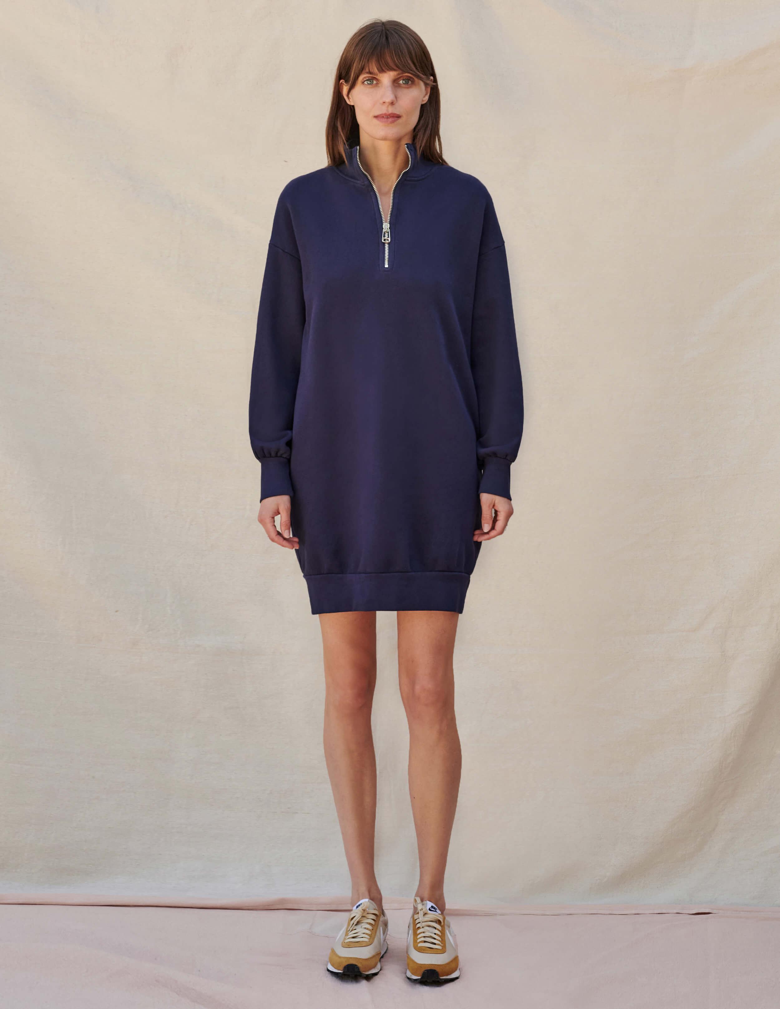 Sundry Fleece Half Zip Sweatshirt Dress 