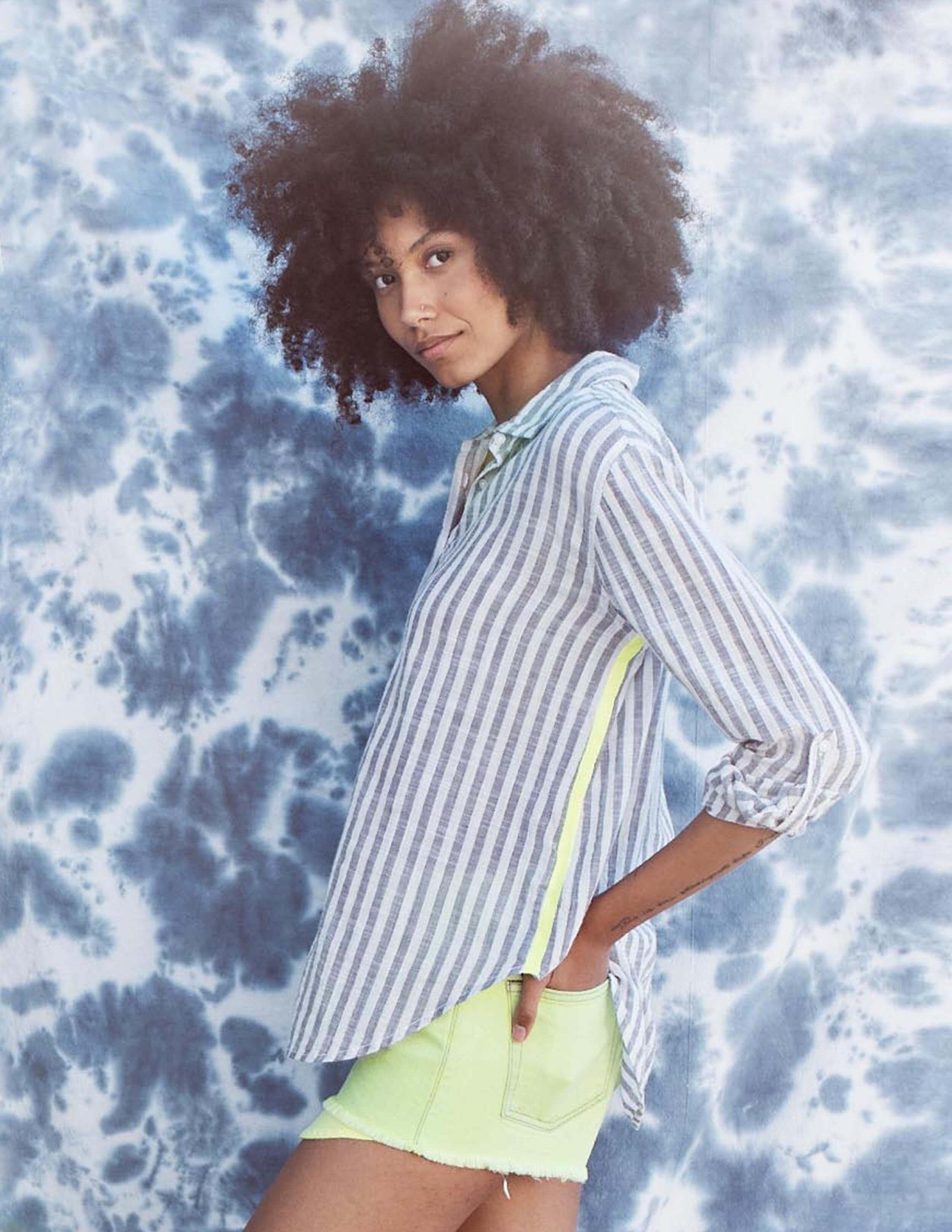 Sundry Cotton Yellow Side Stripe Shirt 