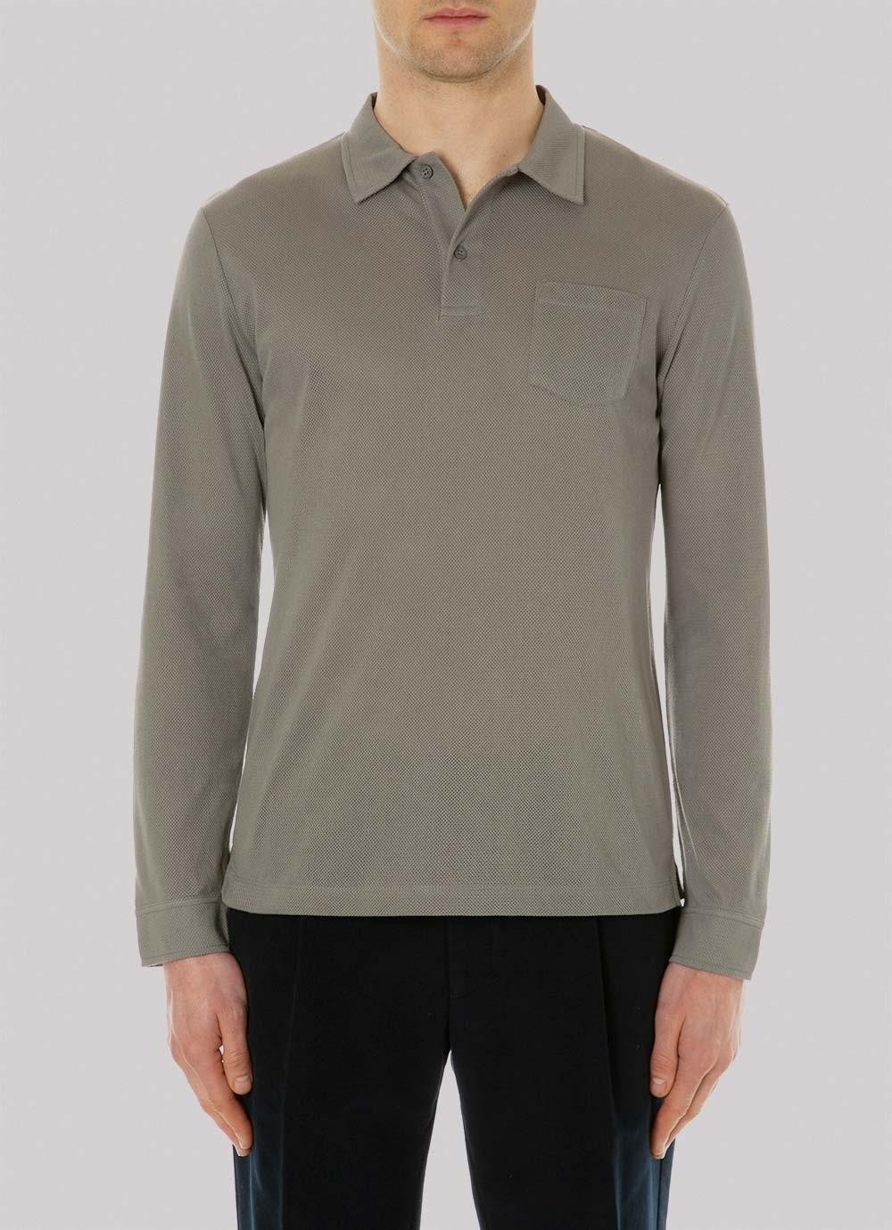 Sunspel Men's Cotton Riviera Long Sleeve Polo Shirt In Khaki Grey in ...