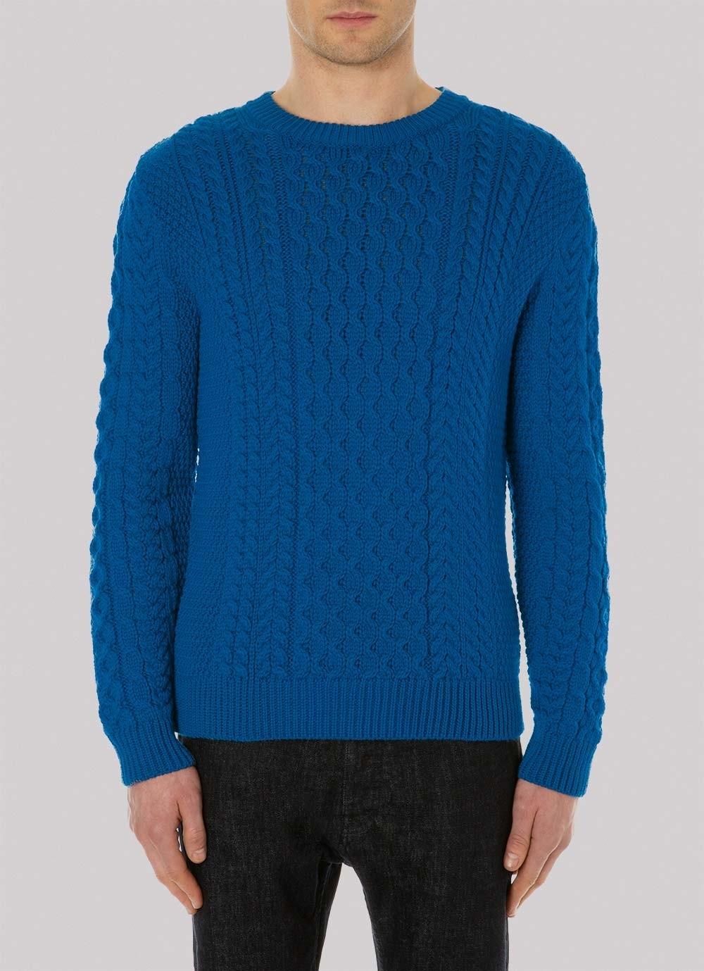 Sunspel Men's Merino Wool Cable Knit Jumper In Cobalt Blue for Men - Lyst