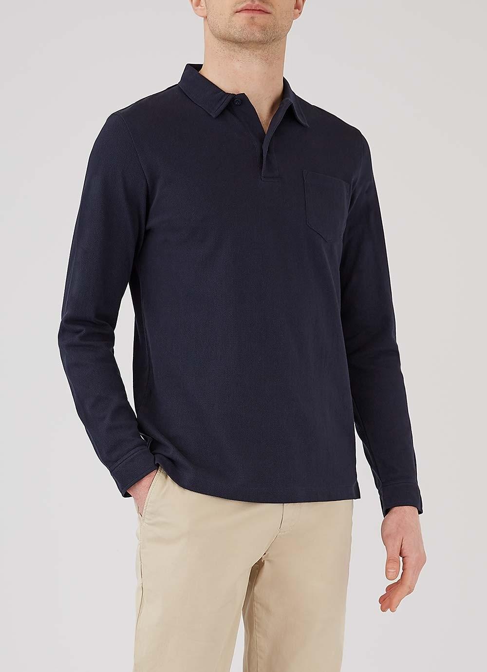 Sunspel Men's Cotton Waffle Long Sleeve Polo Shirt In Navy in Blue for ...