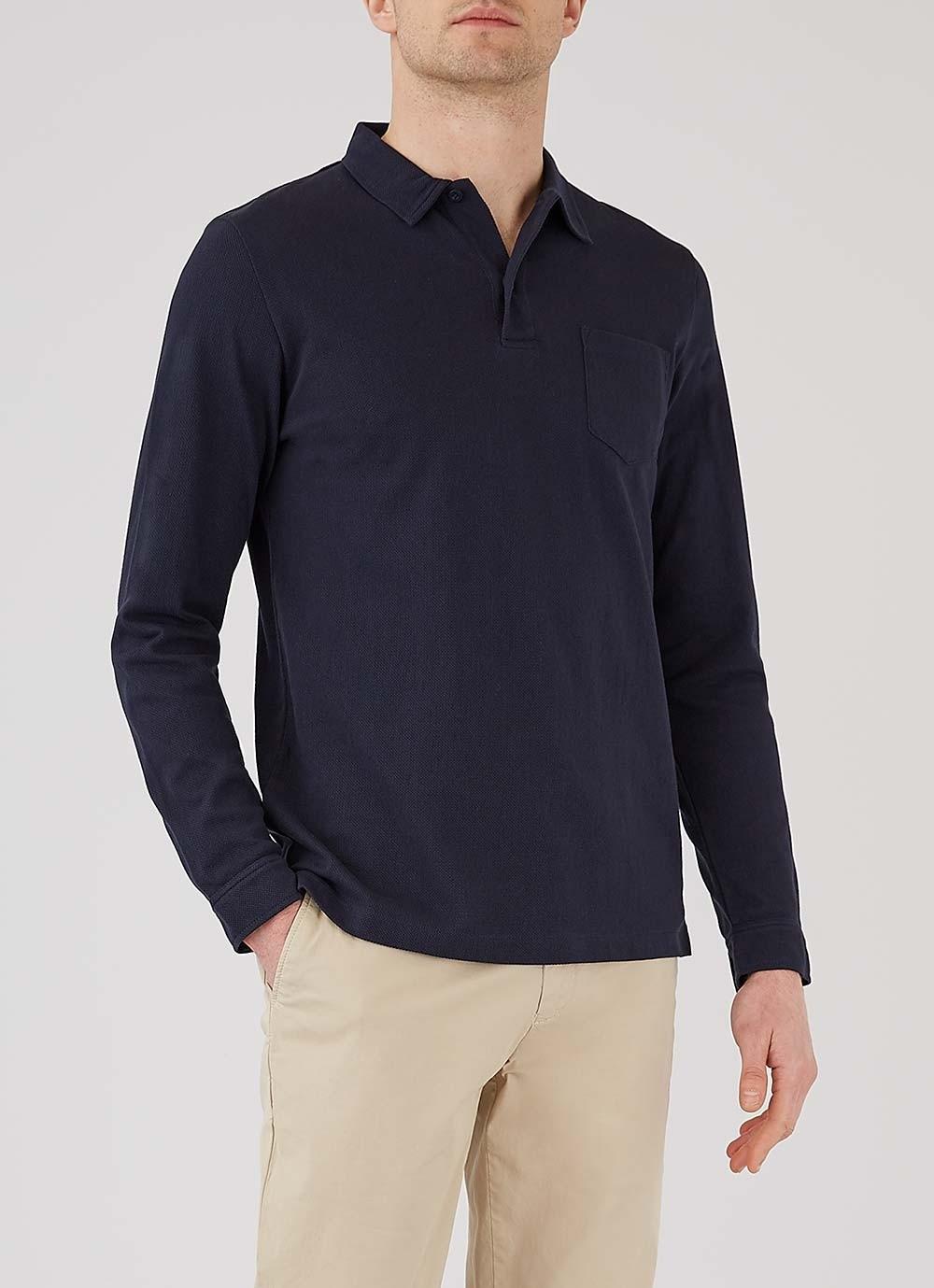 Sunspel Men's Cotton Waffle Long Sleeve Polo Shirt In Navy in Blue for Men - Save 63% - Lyst