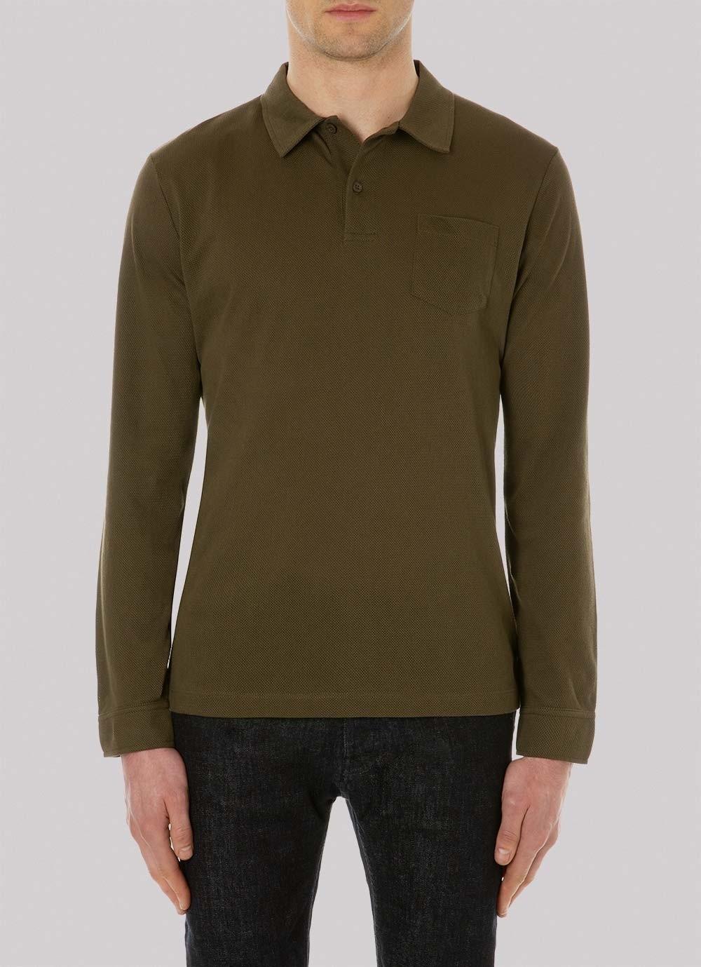 Sunspel Men's Cotton Riviera Long Sleeve Polo Shirt In Military Green ...