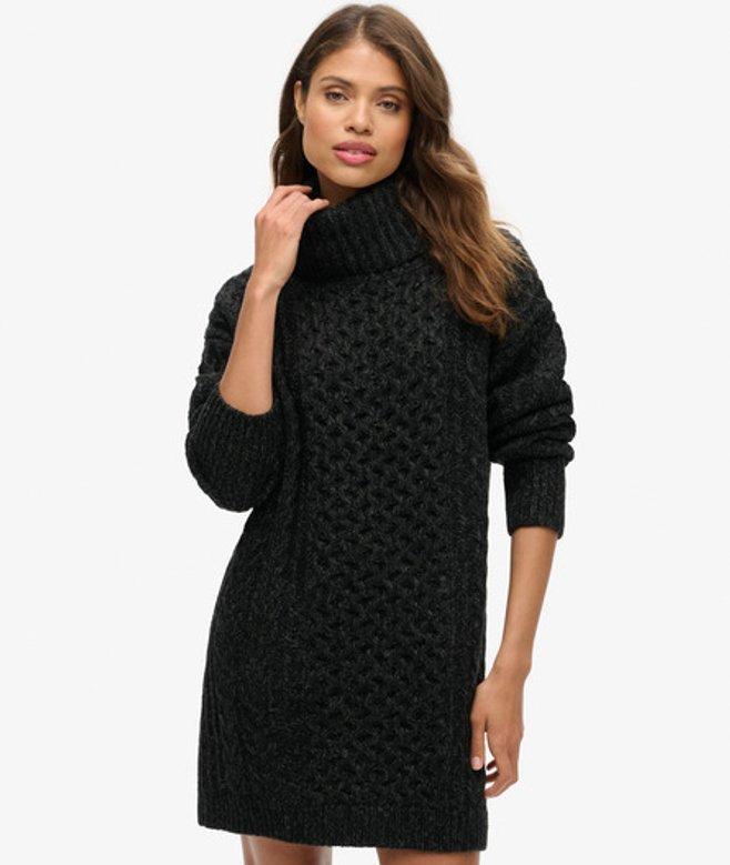 superdry knitted dress womens Knitted V Neck Jumper Dress in Deep Camel Marl