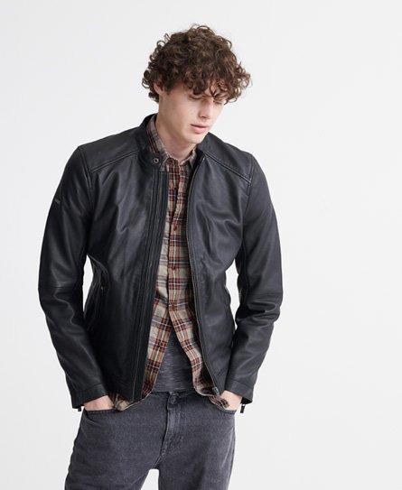 Superdry Hero Light Leather Racer Jacket in Black for Men | Lyst