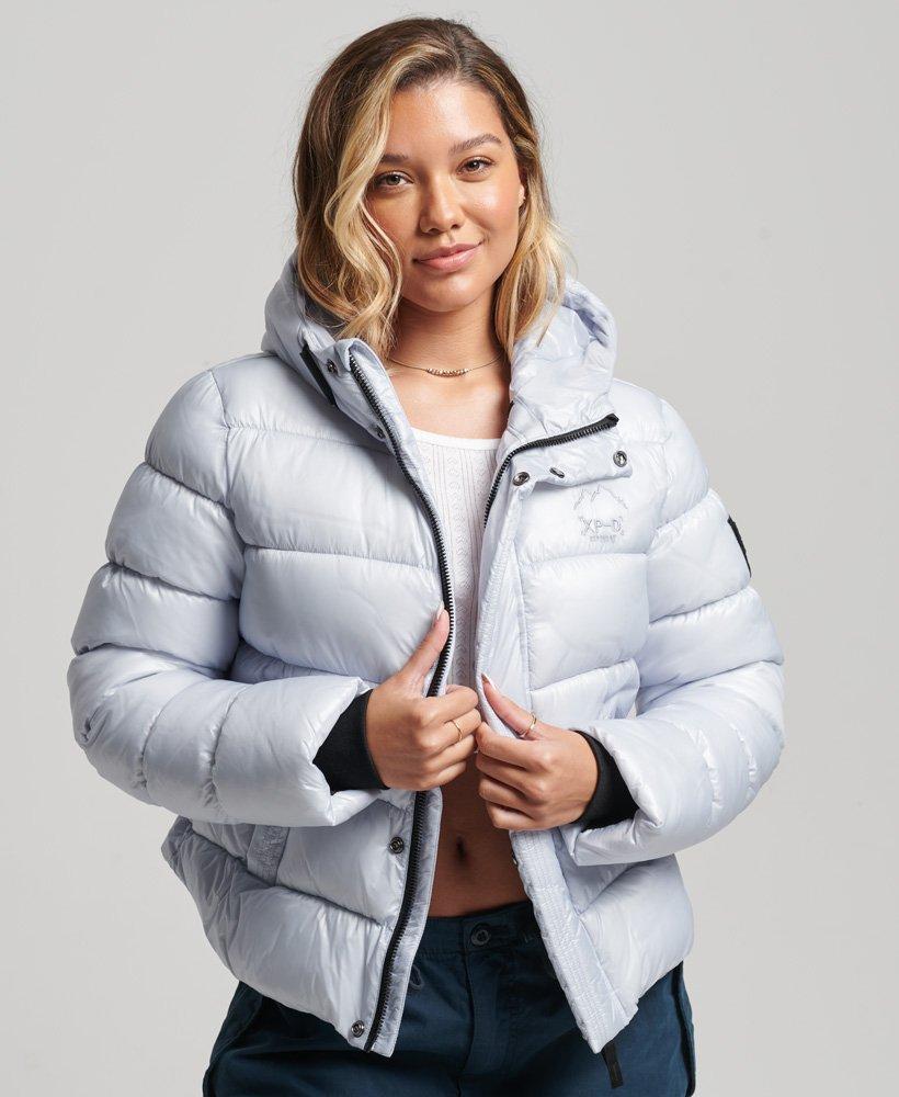 Superdry Hooded Shine Sports Puffer Jacket Blue in Gray | Lyst