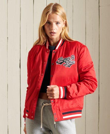 red varsity bomber jacket
