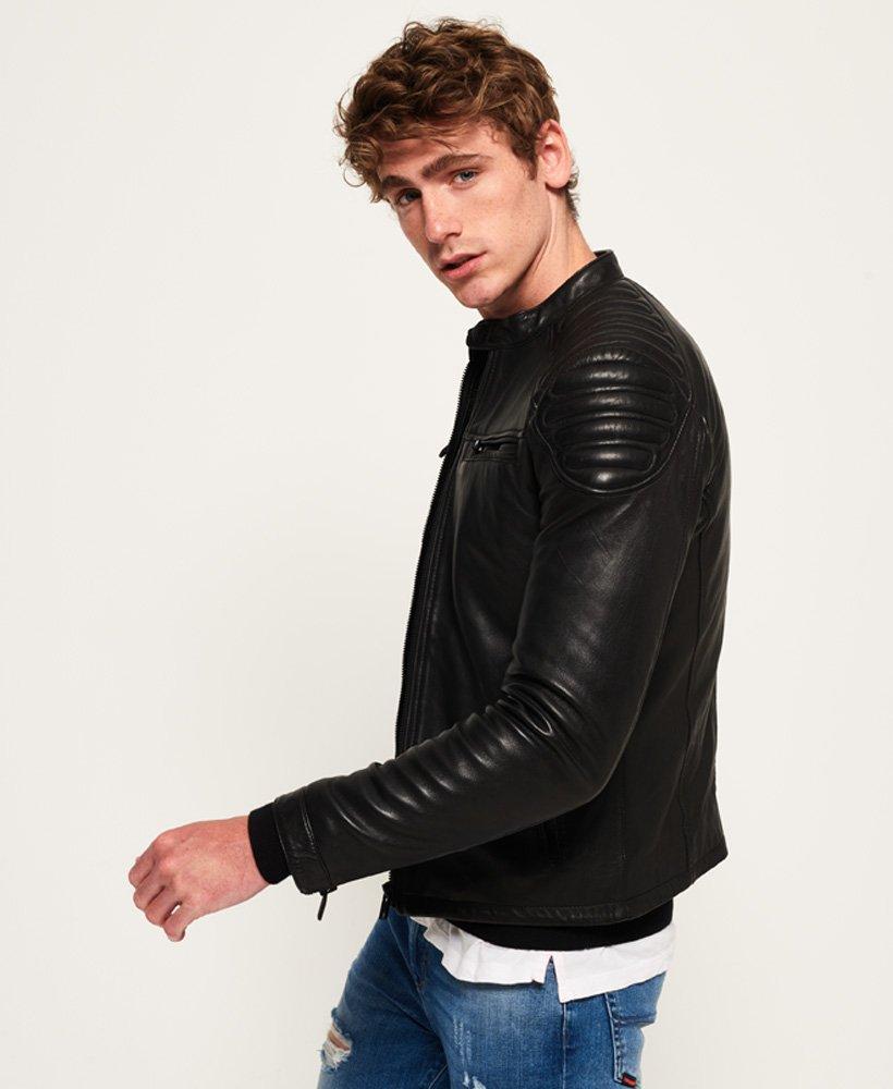 Superdry Hero Leather Racer Jacket in Black for Men - Lyst