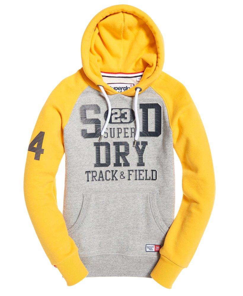 Superdry Trackster Baseball Logo Overhead Hoodie Sweatshirt Hooded Top Grey Red