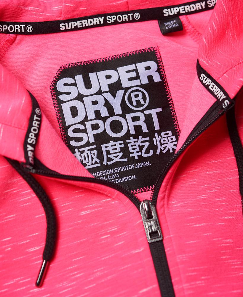 New Womens Superdry Sd Sport Gym Tech Luxe Crop Hoodie Pop Pink Marl