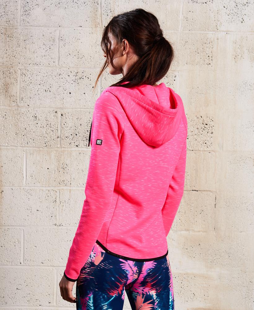 New Womens Superdry Sd Sport Gym Tech Luxe Crop Hoodie Pop Pink Marl