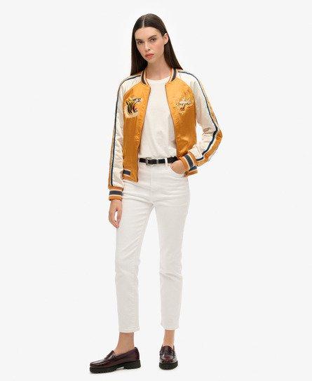 Orange Lining Women Bomber Superdry Ladies Fully Lined Embroidered