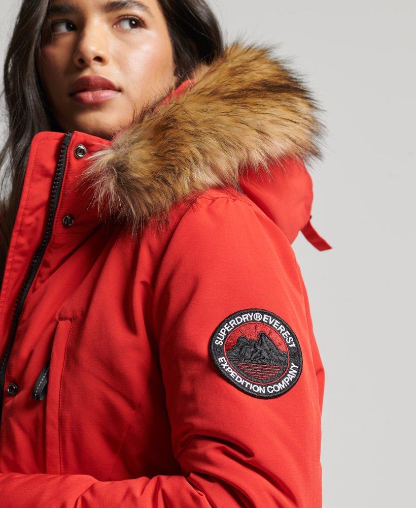 Superdry Hooded Everest Faux Fur Parka Coat Red | Lyst