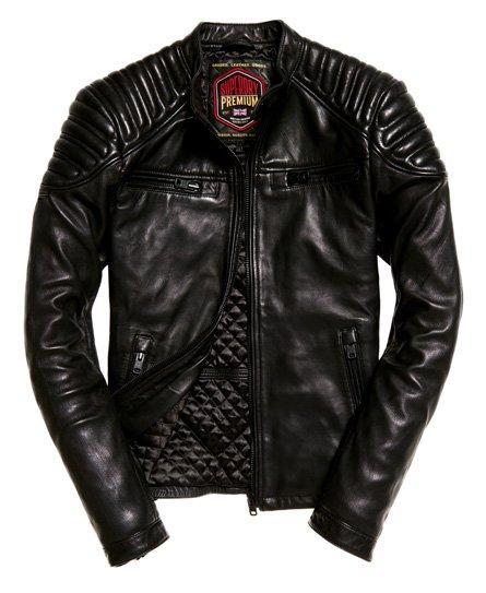 Superdry Hero Leather Racer Jacket in Black for Men | Lyst