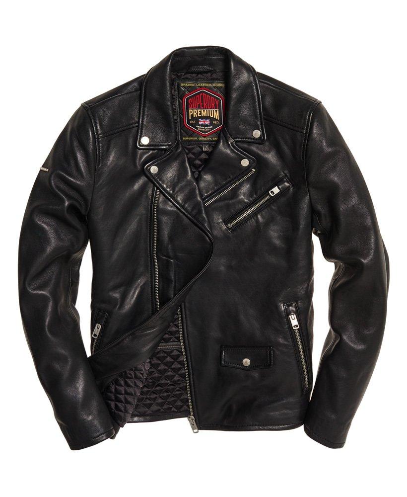 Superdry Hero Leather Biker Jacket in Black for Men | Lyst