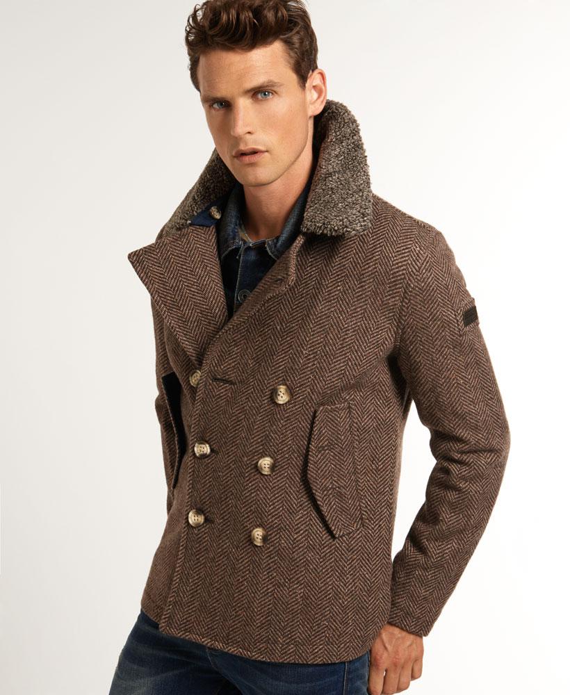 Superdry Fleece Jermyn Street Pea Coat in Brown for Men - Lyst