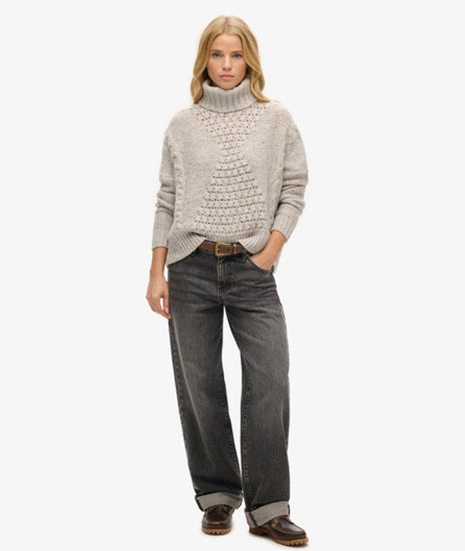 Superdry Chunky Cable Roll Neck Jumper Off in Grey Lyst UK