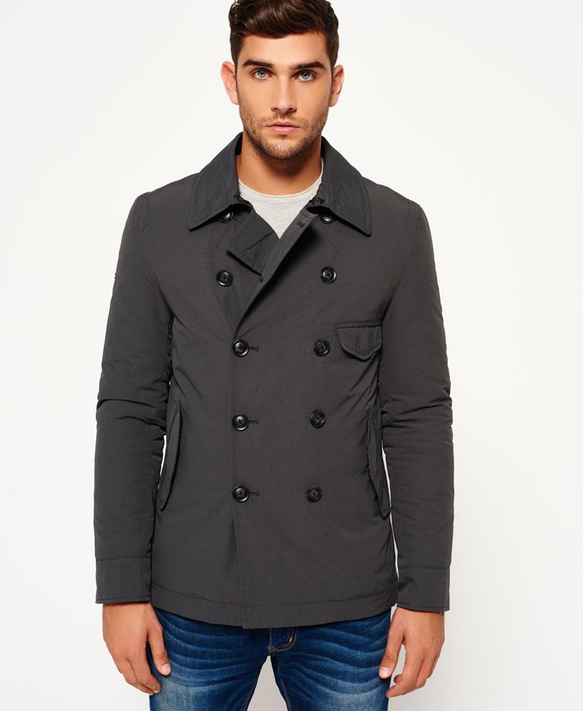 New Mens Superdry Commodity Slim Pea Coat Dark Navy Mens Pea Coat Navy