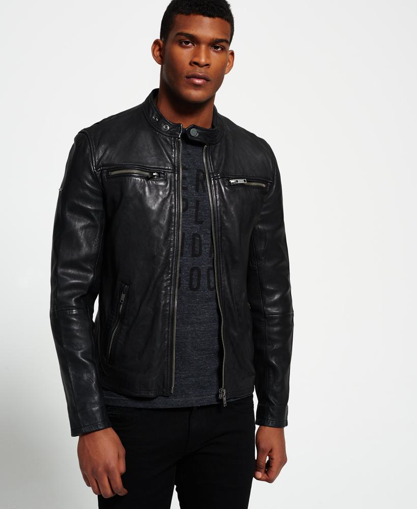 Superdry Classic Real Hero Biker Leather Jacket in Black for Men | Lyst