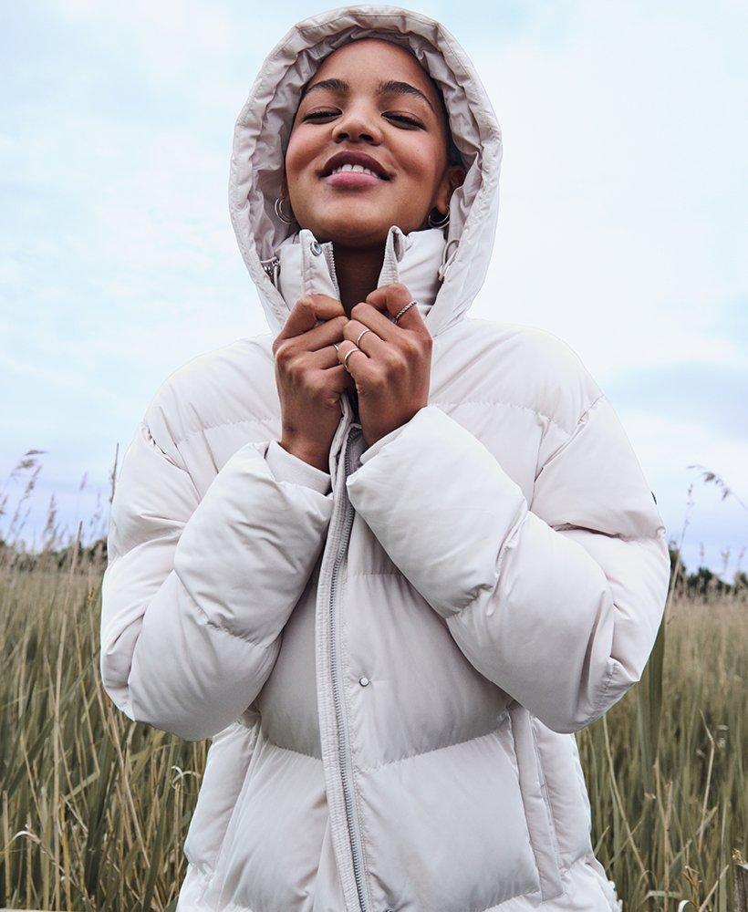 Superdry Maxi Hooded Puffer Coat in White | Lyst
