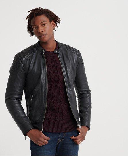 Superdry City Hero Leather Racer Jacket in Black for Men | Lyst