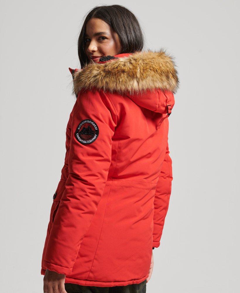 Superdry Hooded Everest Faux Fur Parka Coat Red | Lyst