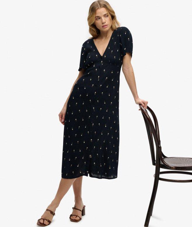 superdry midi dress Superdry Print Button Down Cami Sleeveless Midi Dress White M Woman