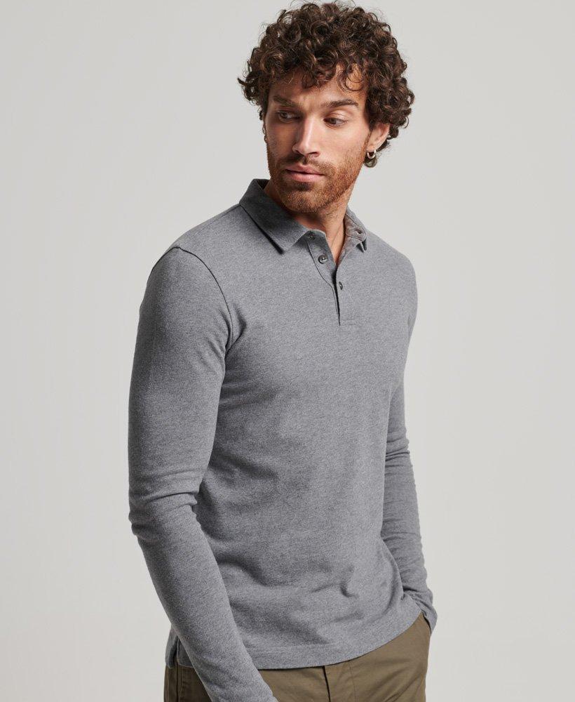 Superdry Long Sleeve Cotton Jersey Polo Shirt Dark Grey / Mid Grey Marl in  Gray for Men | Lyst