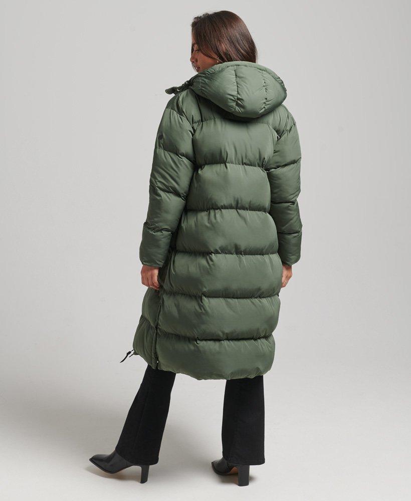 Superdry Hooded Longline Puffer Coat Green / Thyme | Lyst