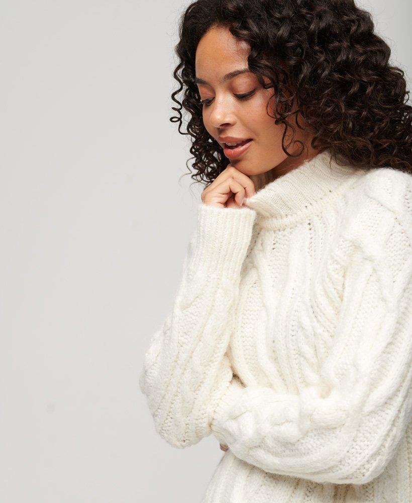 Superdry High Neck Cable Knit Jumper in White | Lyst