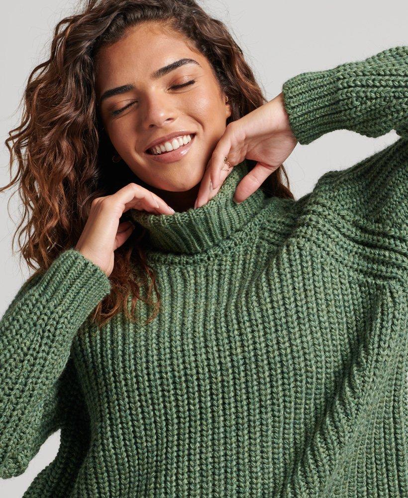 Superdry Slouchy Stitch Roll Neck Knit Jumper Green Dark