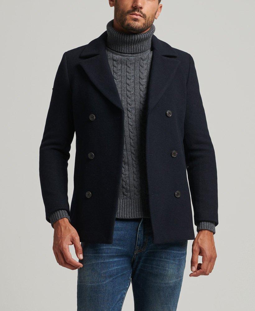 Superdry Wool Blend Short Pea Coat in Blue for Men | Lyst