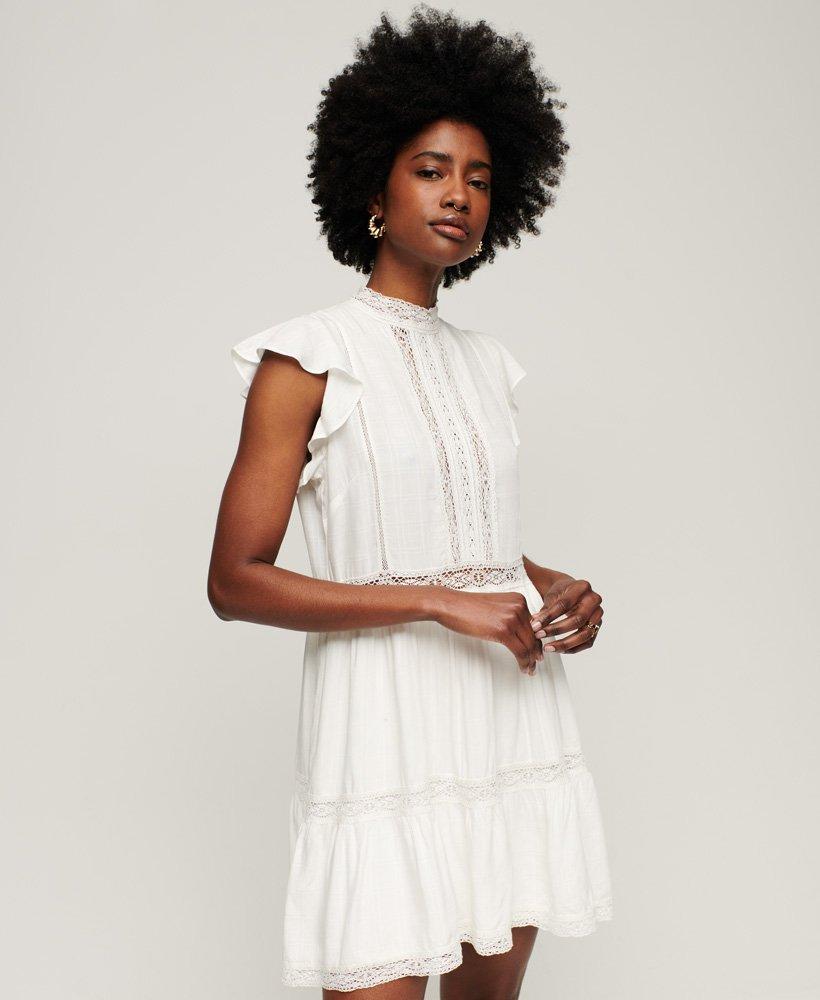 Superdry Studios Lace Mix Dress White / New Chalk | Lyst