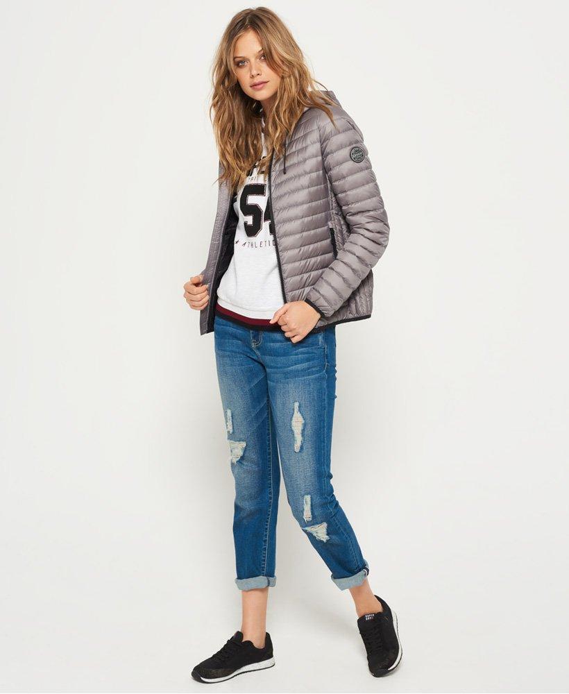 superdry womens core down hooded jacket comet silver
