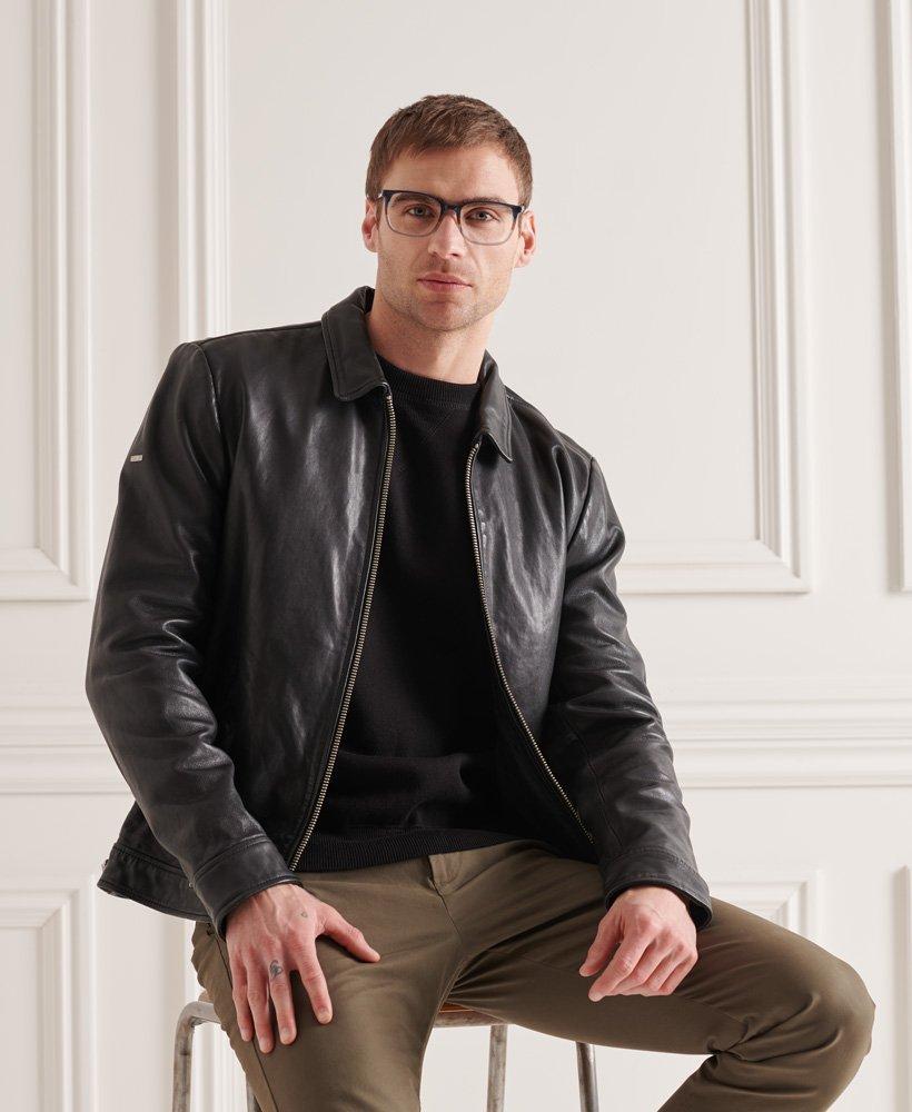 Superdry Slim Fit Coach Leather Jacket in Black for Men | Lyst