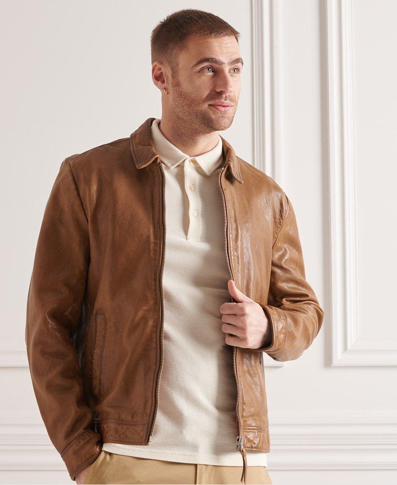 Superdry Slim Fit Coach Leather Jacket in Brown for Men | Lyst
